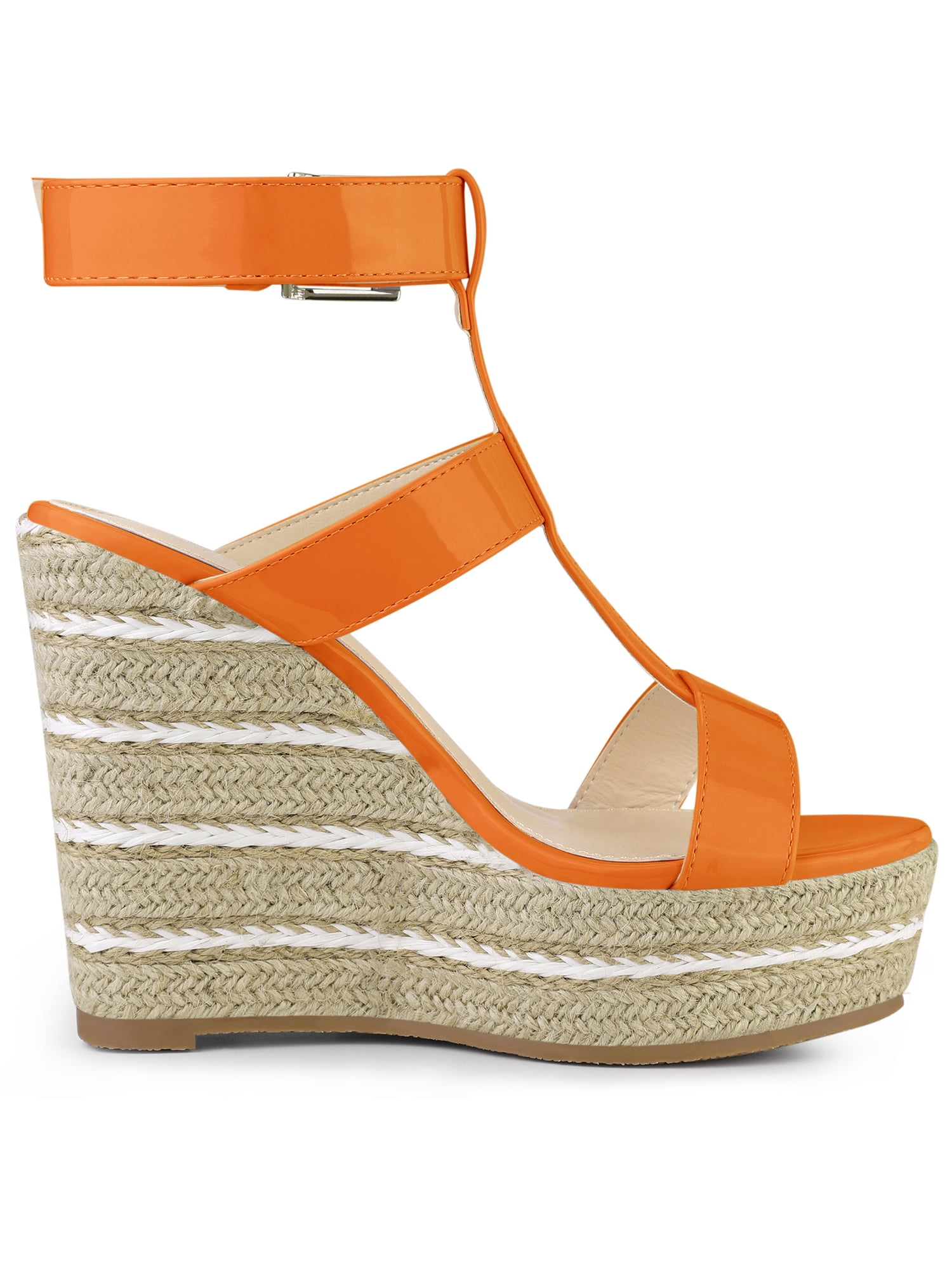Unique Bargains Women's Strappy Espadrille Wedges Platform Sandals for Fashion Orange 7.5
