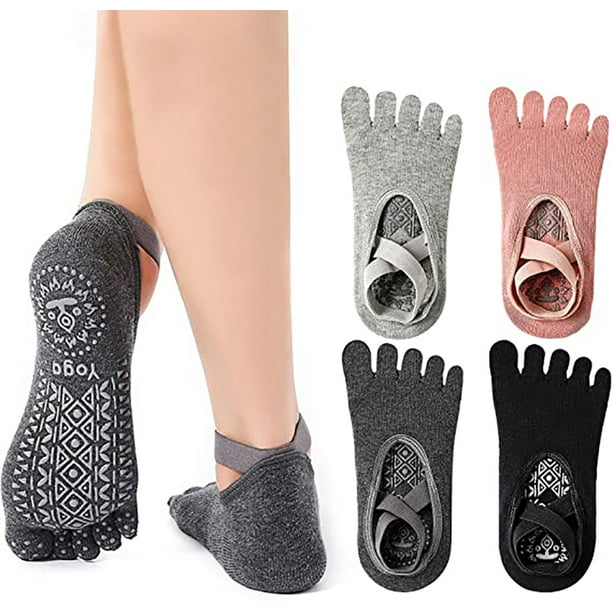 4 pares de calcetines de yoga para mujer, calcetines de pilates antideslizantes con agarre de 5 dedos, calcetines deportivos, suela de goma adecuada, para baile, yoga, pilates TUNC Sencillez