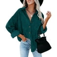 thumbnail image 4 of Green Womens Tops Womens Corduroy Button Down Shirt Oversized Blouses Tops Long Sleeve Casual Warm Jacket with Pockets Going Out Tops for Women, 4 of 6