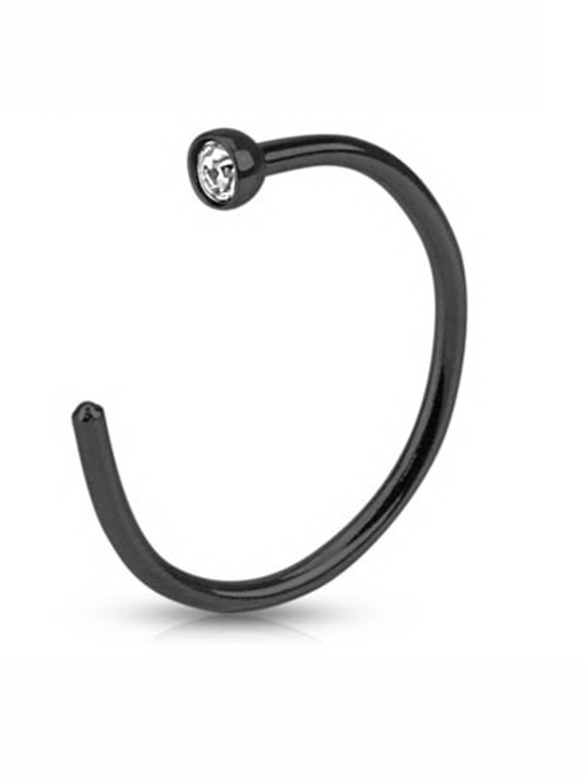 Black Nose Ring Piercing With Clear Rhinestone (0.8 mm)