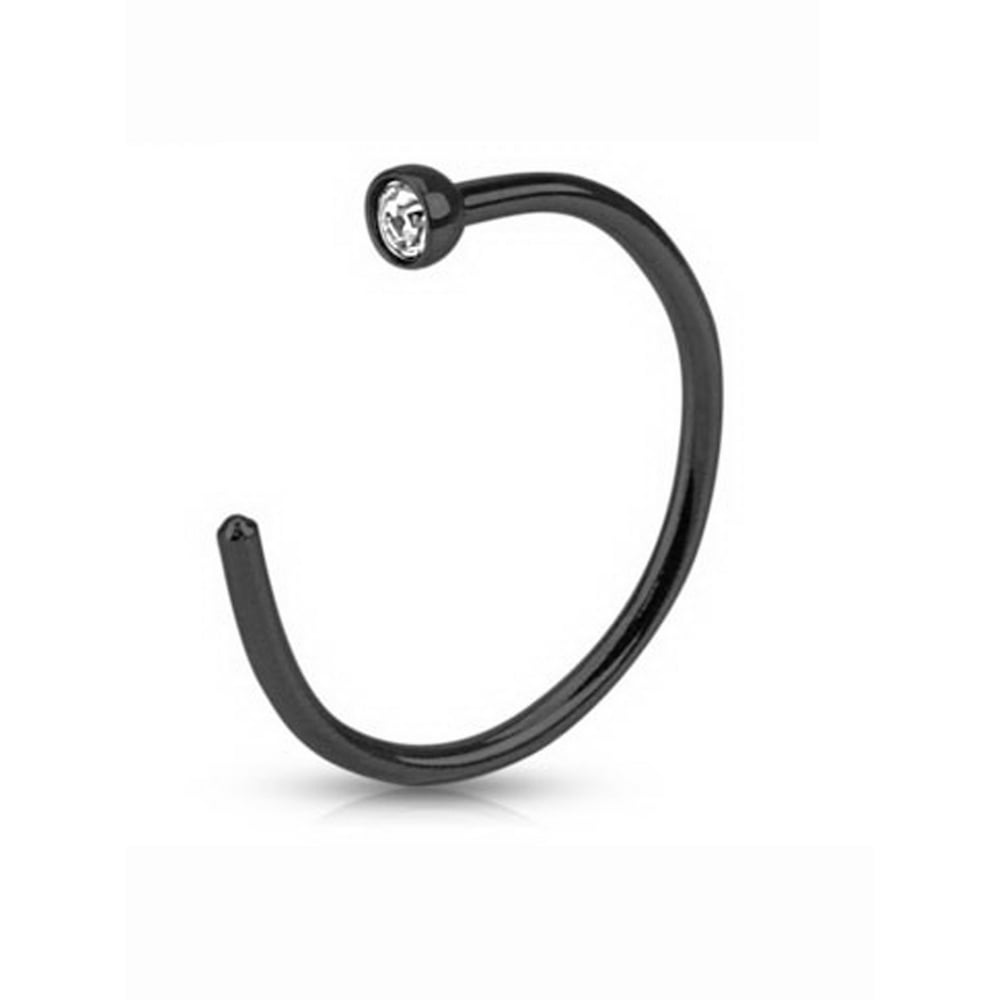 Body Jewelry Black Nose Ring Piercing With Clear Rhinestone (0.8 mm