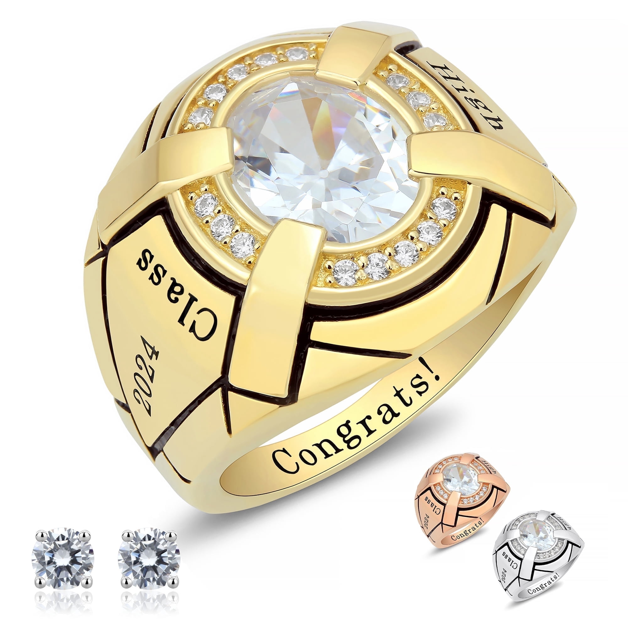Ccjcinata Personalized Customizable class rings for men high school graduation rings for men ( Gold Plated)