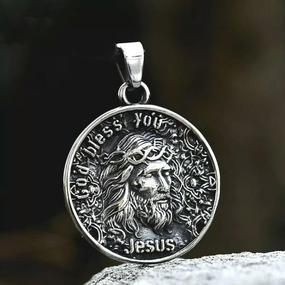 GKNET Silver Jesus Christ Face Pendant Necklace Stainless Steel Catholic Delicate Jewelry Gift