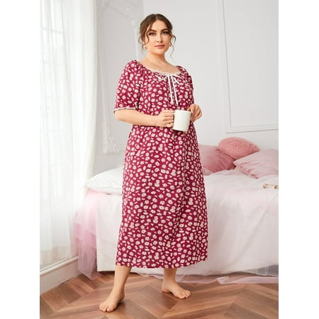 

Women s Plus Lace Trim Tie Front Daisy Floral Nightdress 3XL(18) Multicolor Cute F22001D