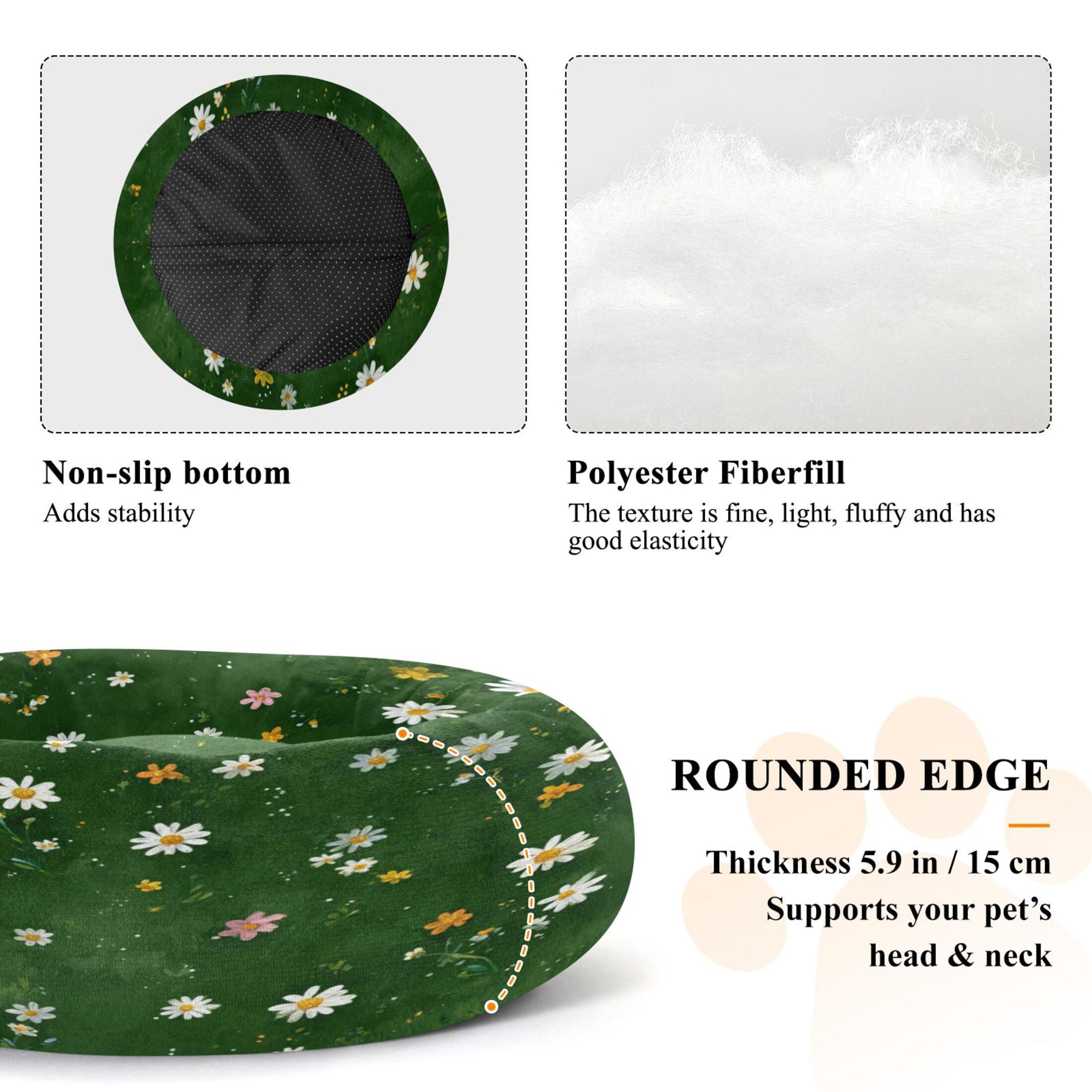 Iauyy Pet Couch Donut Cat Bed for Indoor Cats/Small Dogs Washable & Machine with Non-slip Bottom Calming Cat Furniture, All Kinds Of Daisies (M)