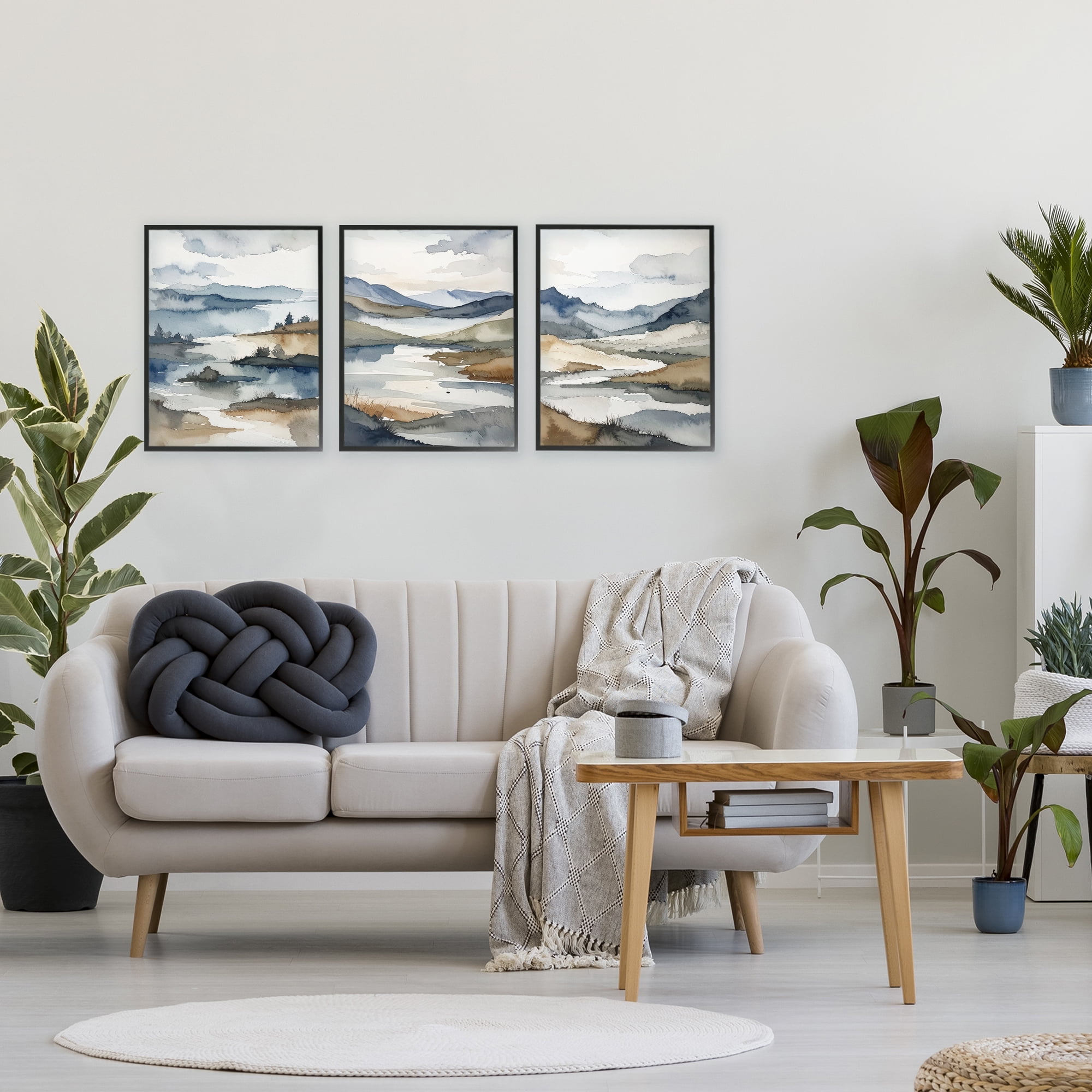 Stupell Industries Continuous Flow Of Water 3 Piece Black Framed Giclee Art Set, design by Alonza Saunders