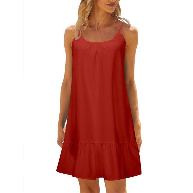Robe de Plage pour Femme Couleur Unie Sans Manches Dos Nu Camisole Mini de Plage