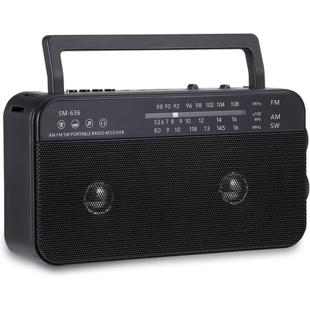 Portable AM FM Shortwave Radio with Speaker Plug in Wall, 3X D Cell Or AC Power Transistor Radio with 2 Tone Mode, Double Loud Speakers, Support AUX/USB/TF Card Play