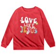 thumbnail image 5 of Big Girl' Active Sweat Pullover Sweatshirt Cute Casual Long Sleeve Crewneck Pullover with Print Autumn Winter Outfit Size 9-10T ,Red, 5 of 5