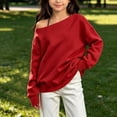 thumbnail image 2 of Atogsazn Kids Girls Off Shoulder Sweatshirt Childrens Casual Loose Long Sleeve Pullover Tops Fall Winter Sweater Red 5-6 Years Fashion, 2 of 8