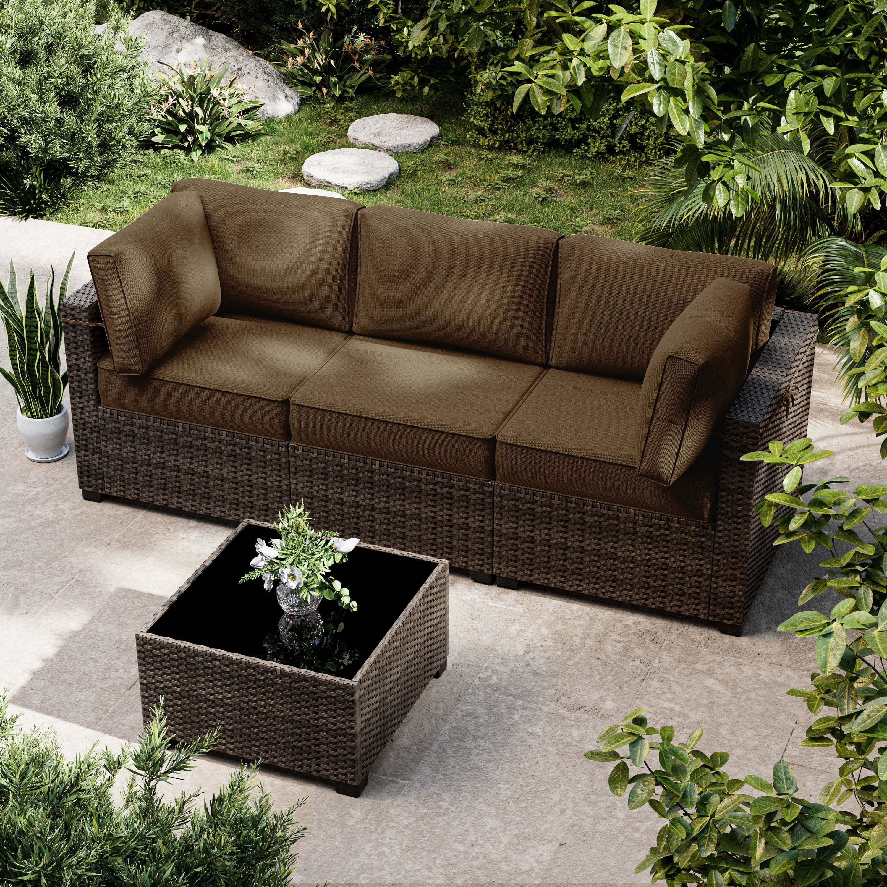 Snubbull 8 Pcs 25.6" x 23.6" Cushion Covers for Patio Furniture, Outdoor Waterproof Cushion Slipcovers Replacement with Zipper, Chocolate