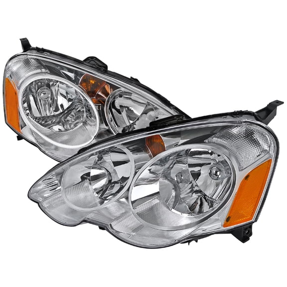 Factory Style Headlights w/ Amber Reflectors (Chrome Housing/Clear Lens) Made for and Compatible with 2002-2004 Acura RSX