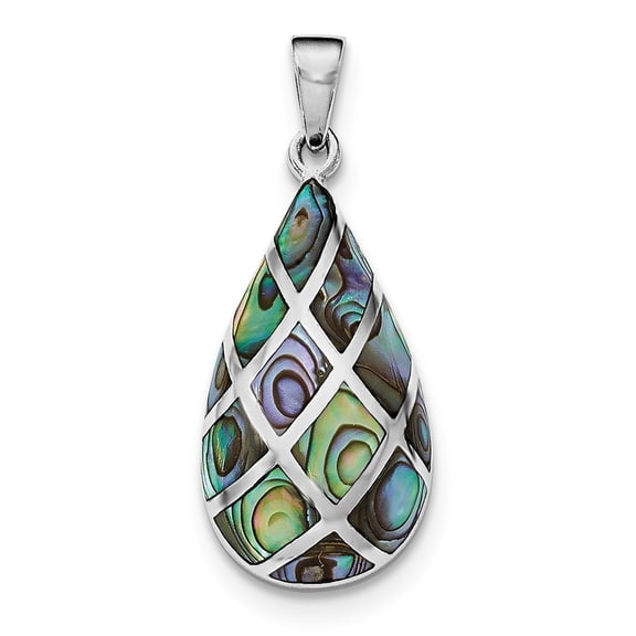 Sterling Silver Polished Teardrop Abalone Pendant - Measures 35.5mm long