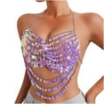 thumbnail image 5 of Halter Metallic Chain Tank Top for Women Sequins Deep V Neck Backless Cropped Top Nightclub Sparkly Rave Outfits Elegant Fashion Crop Tops Trendy Dressy Outfit for Party Evening Cocktail, 5 of 9
