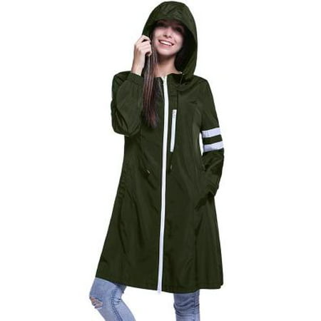 Fancyleo Women's Lightweight Packable Active Outdoor Rain Jacket Hooded Waterproof Breathable Raincoat Army Green