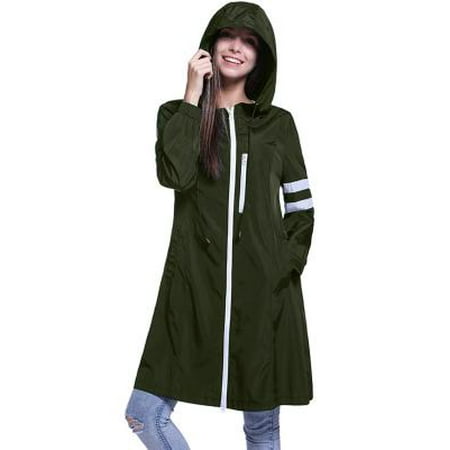 Army Logo Jacket (Fancyleo Women's Lightweight Packable Active Outdoor Rain Jacket Hooded Waterproof Breathable Raincoat Army Green)