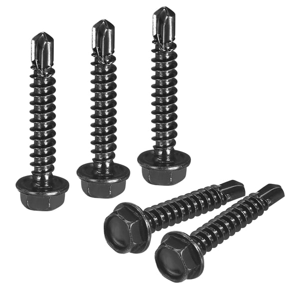Uxcell 25 Pack #8 x 1" Self Drilling Screws, 410 Stainless Steel Self Tapping Screws for Metal, Black Oxidation Finish, Hex Washer Head Sheet Metal Screws