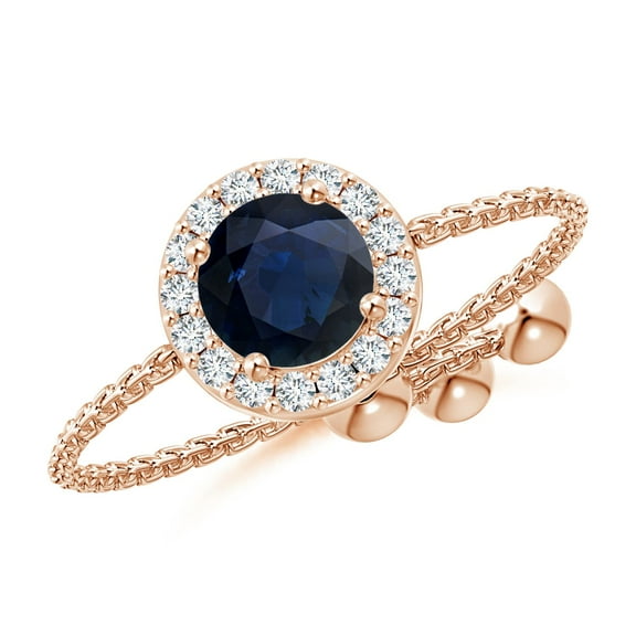 ANGARA Natural Round Sapphire Bolo Ring with Diamond Halo in 14K Rose Gold for Women (Size-5mm) | September Birthstone, Birthday, Anniversary, Jewelry Gift for Women | Natural Blue Sapphire Ring