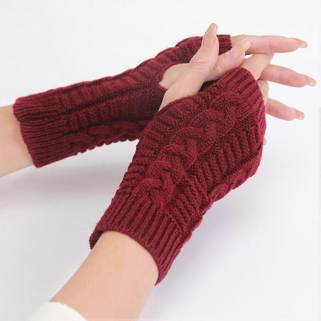 Guantes de medio dedo para mujer, de invierno, suaves y cálidos, de lana, para tejer, de brazo corto, suaves y cálidos, para trabajo, protección de manos.
