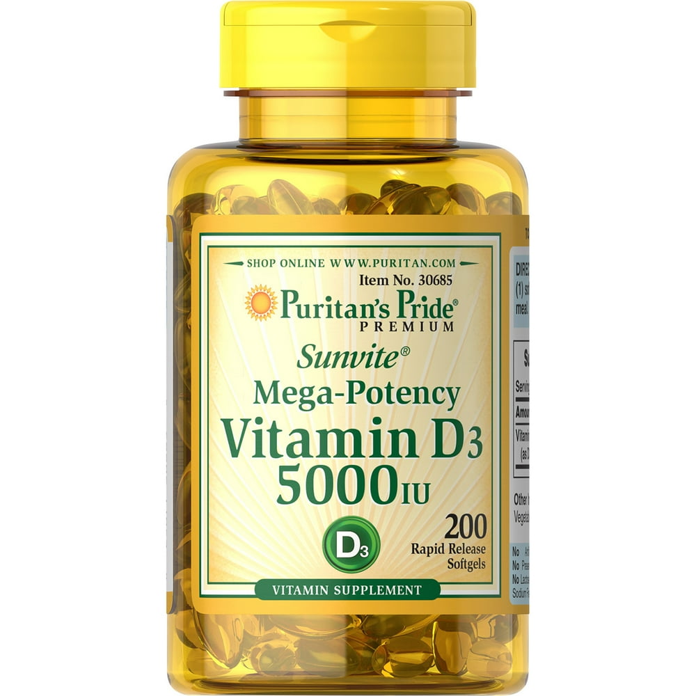 Puritan's Pride Vitamin D3 Softgels, 5000IU, 200Ct