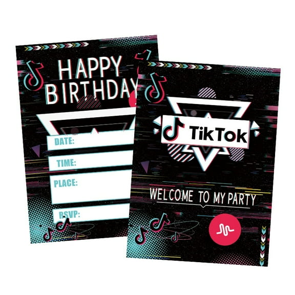 16Pcs Tik Tok Theme Party Invitation Card Birthday Party Decor supplies Invitation Card Greeting Cards.