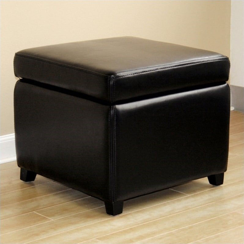 Baxton Studio Black Full Leather Small Storage Cube Ottoman Walmart