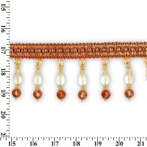 Large Teardrop Beaded Rhinestone Tassel Fringe 3.5" Wide Polyester Trim Sold By The Yard - Rust