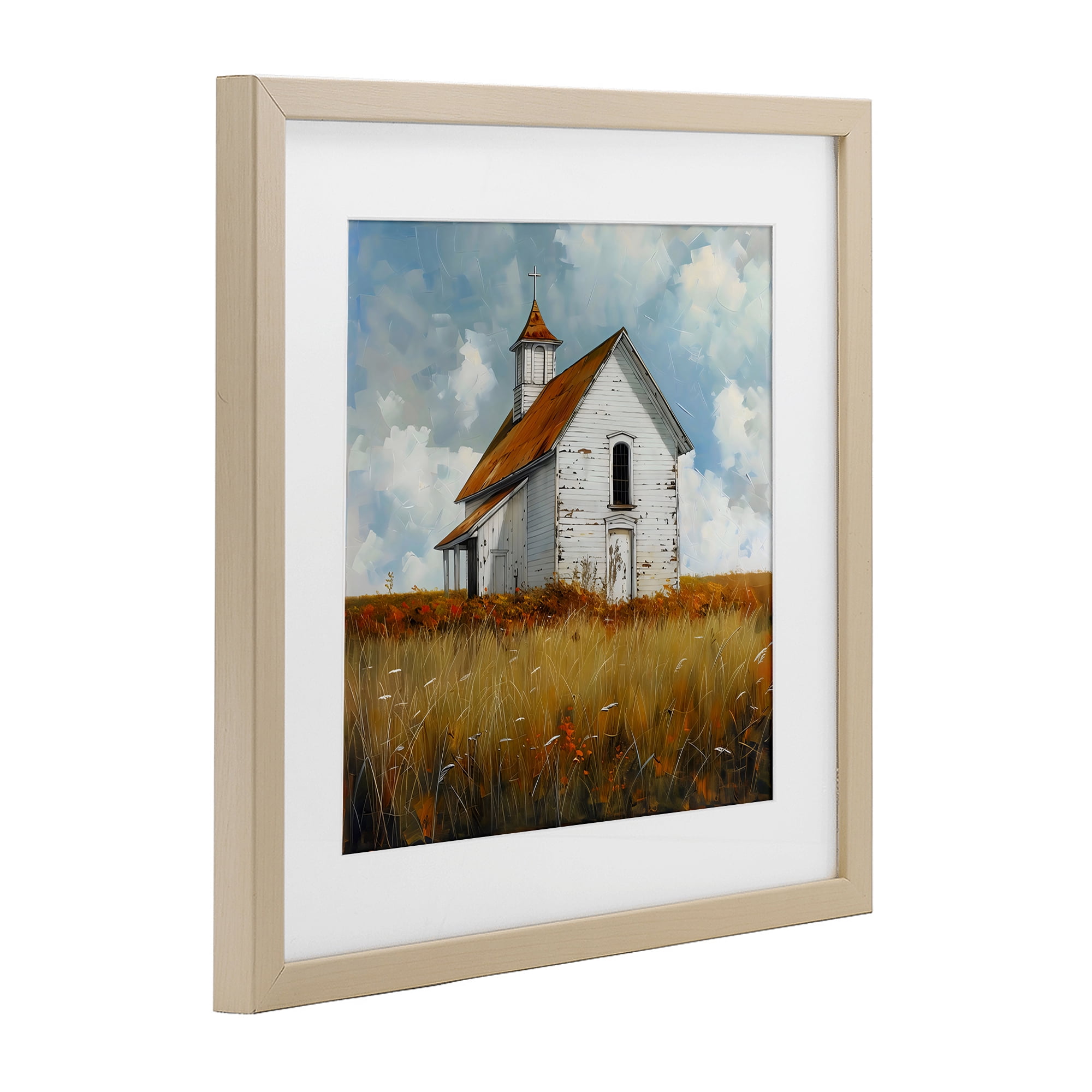 Stupell Industries Rustic Church in Field Birch Framed Print Under Glass, design by Creative Studio