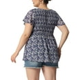 thumbnail image 3 of Agnes Orinda Plus Size Chiffon Blouses for Women Summer Flare Short Sleeve Smocked Ditsy Floral Peplum Top 1X Black Purple, 3 of 6
