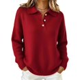 thumbnail image 2 of Women's Cropped Sweater Polo Collared Button up Long Sleeve Pullover Sweaters, 2 of 5