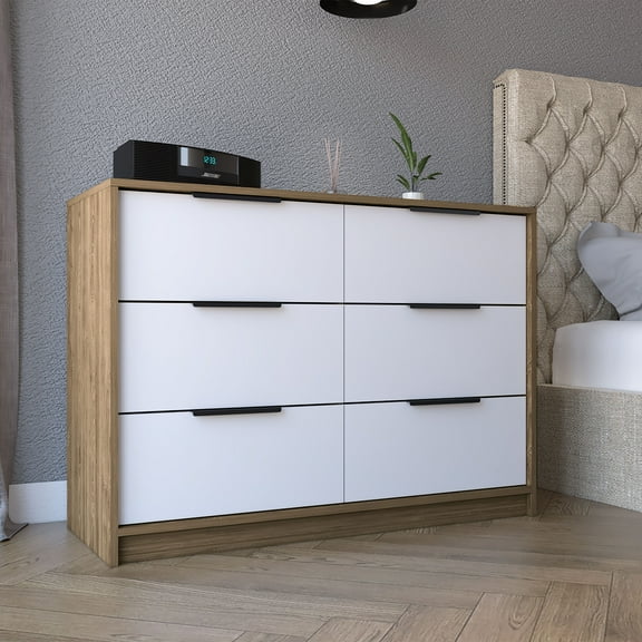 Nmkwnr 4 Drawers Dresser with Handle, Storage Cabinet for Living Room, Bedroom, White Brown