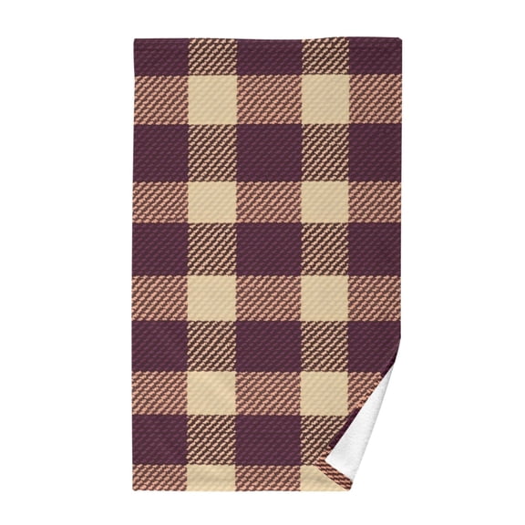 Burgundy Checkered Pattern Hand Towel Cotton 16x28 in Soft Absorbent Quick Dry Bath Face Towel