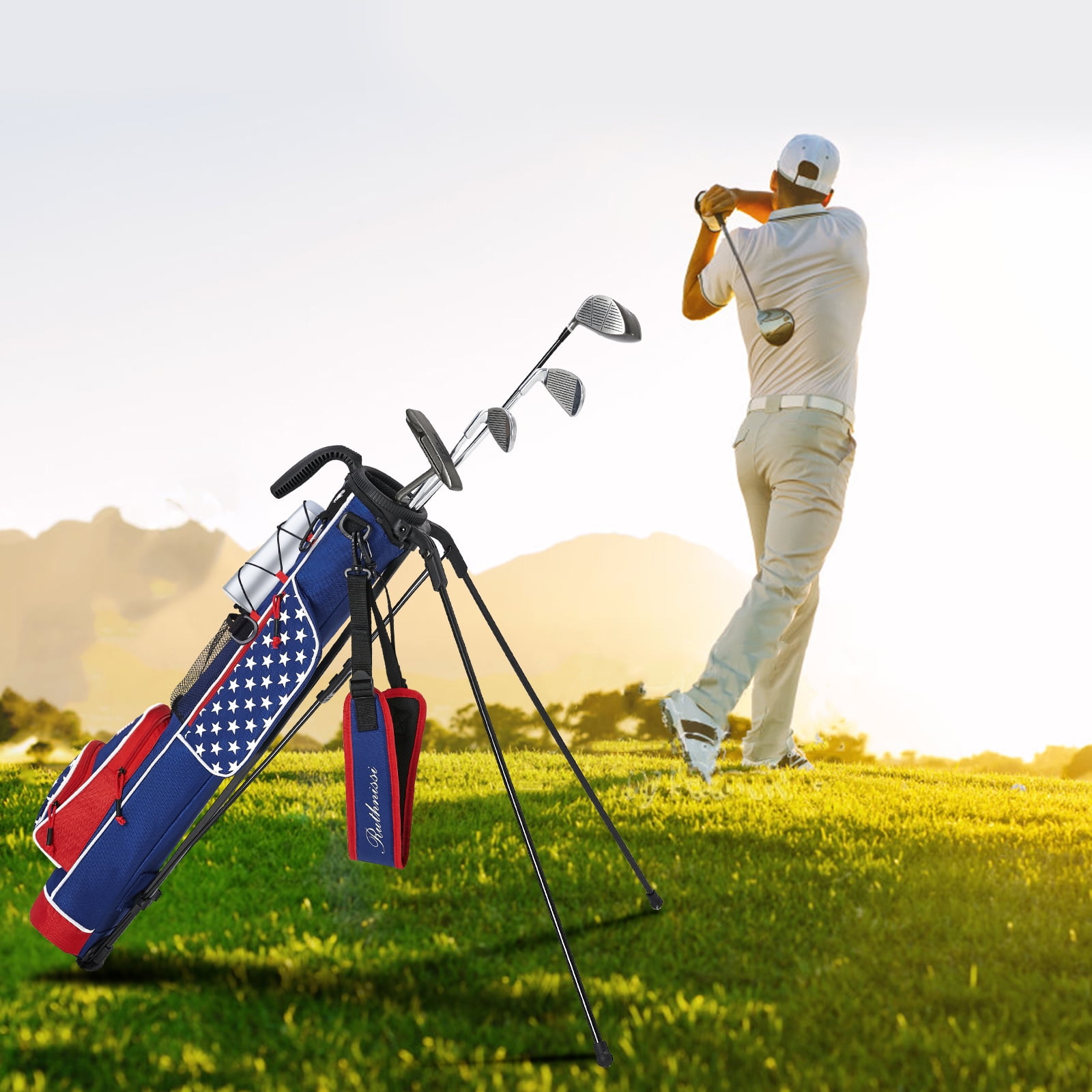 RUTHNISSI Golf Stand Bag, Lightweight Golf Easy Carry Bag with Padded Strap，Durable Pitch n Putt Golf Bag , Practice Ranger Sunday Golf Bag for Men&Women，par 3