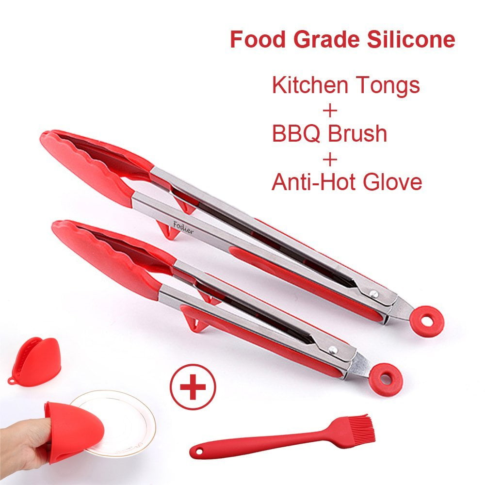 Silicone Tongs,Heavy Duty NonStick Stainless Steel Tongs Set with