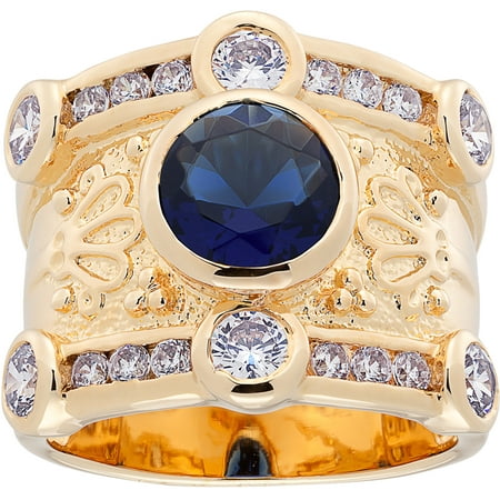 Simulated Marquise Sapphire and CZ Gold-Tone Round Ring