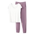 thumbnail image 4 of Juslio Ladies Pajamas Solid Homewear Modal V-Neck Tops and Pants Fashion 2 Piece Matching Pajamas Sets 2XL, 4 of 6