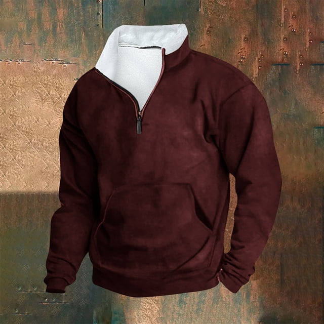 Blusa y camisa de manga larga con cuello alto para hombre, sudadera informal con capucha, cuello alto retro, cremallera, manga larga, holgada, blusa para hombre
