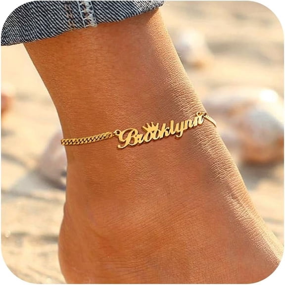 Custom Name Anklets For Women - 18K Gold Plated Summer Waterproof Anklet With Name Dainty Personalized Anklets Beach Jewelry Gift For Daughter Girlfriend Wife[o5712]
