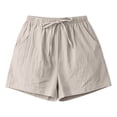 thumbnail image 4 of Endives Summer Linen Wide Leg Shorts For Women Beach Shorts Tie Up High Waisted Pants With Pockets Khaki, 4 of 4