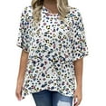 thumbnail image 1 of Top de manga de cinco puntos casual de moda suelta con estampado de jersey con cuello en V para mujer Fridja  hj4363, 1 of 6