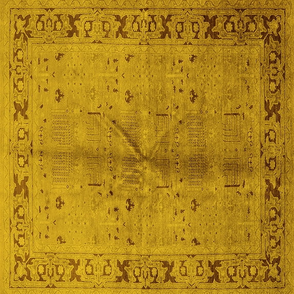 Ahgly Company Machine Washable Indoor Square Oriental Yellow Industrial Area Rugs, 8' Square