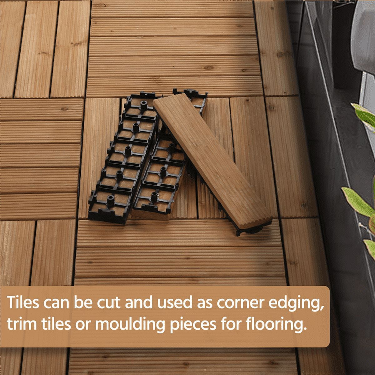 Alden Design Indoor & Outdoor Wood Flooring 12" x 12" Tiles for Patio Garden, 27 Pieces, Natural Wood