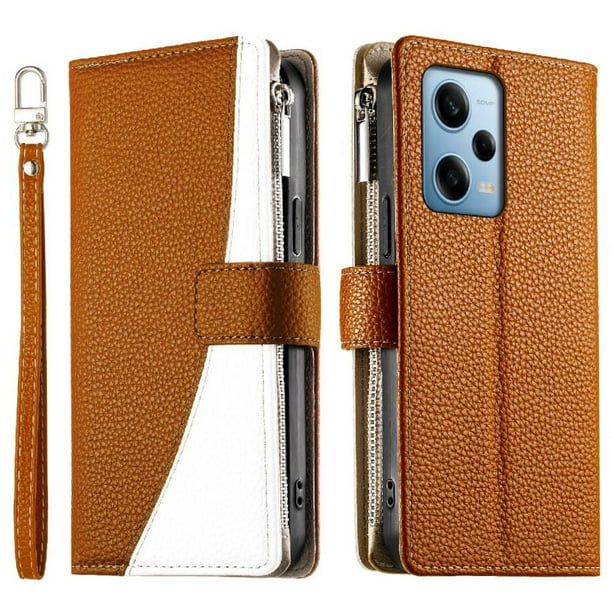 Funda cartera GANGXUN para Xiaomi Poco X5 Pro , cuero PU con tarjetero, cremallera, correa de mano, soporte y protección 1184°