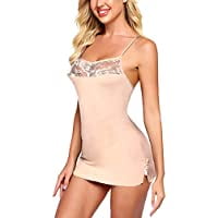 

Women Lingerie Sexy Sleepwear Lace Chemise Nightgown Babydoll Full Slips S-XXXL(Apricot)