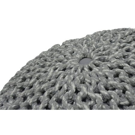 Simpli Home - Nikki Round Contemporary Polystyrene/Knitted Cotton Pouf - Blue/Navy Blue