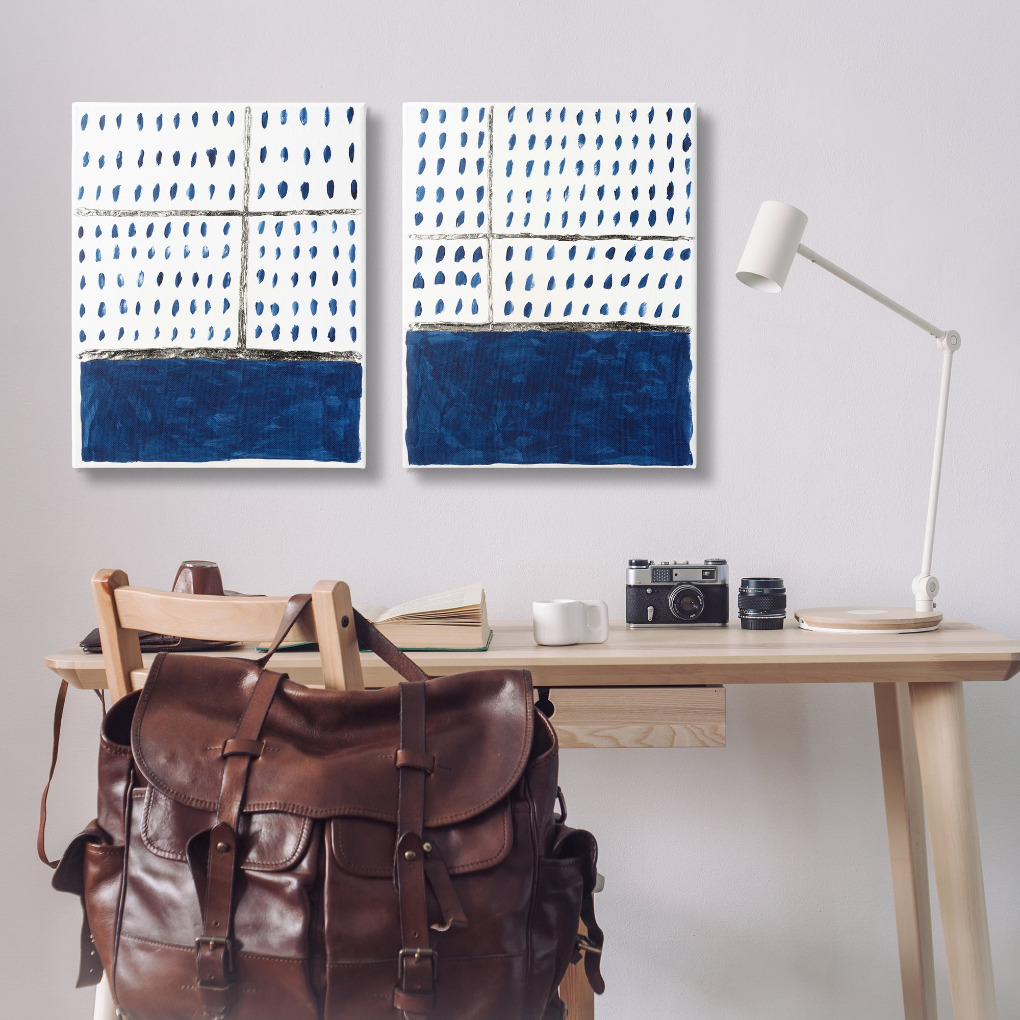 Stupell Industries Abstract Indigo Block Room Abstract Painting Wrapped Canvas Art Print Wall Art, 24 x 30, Set of 2