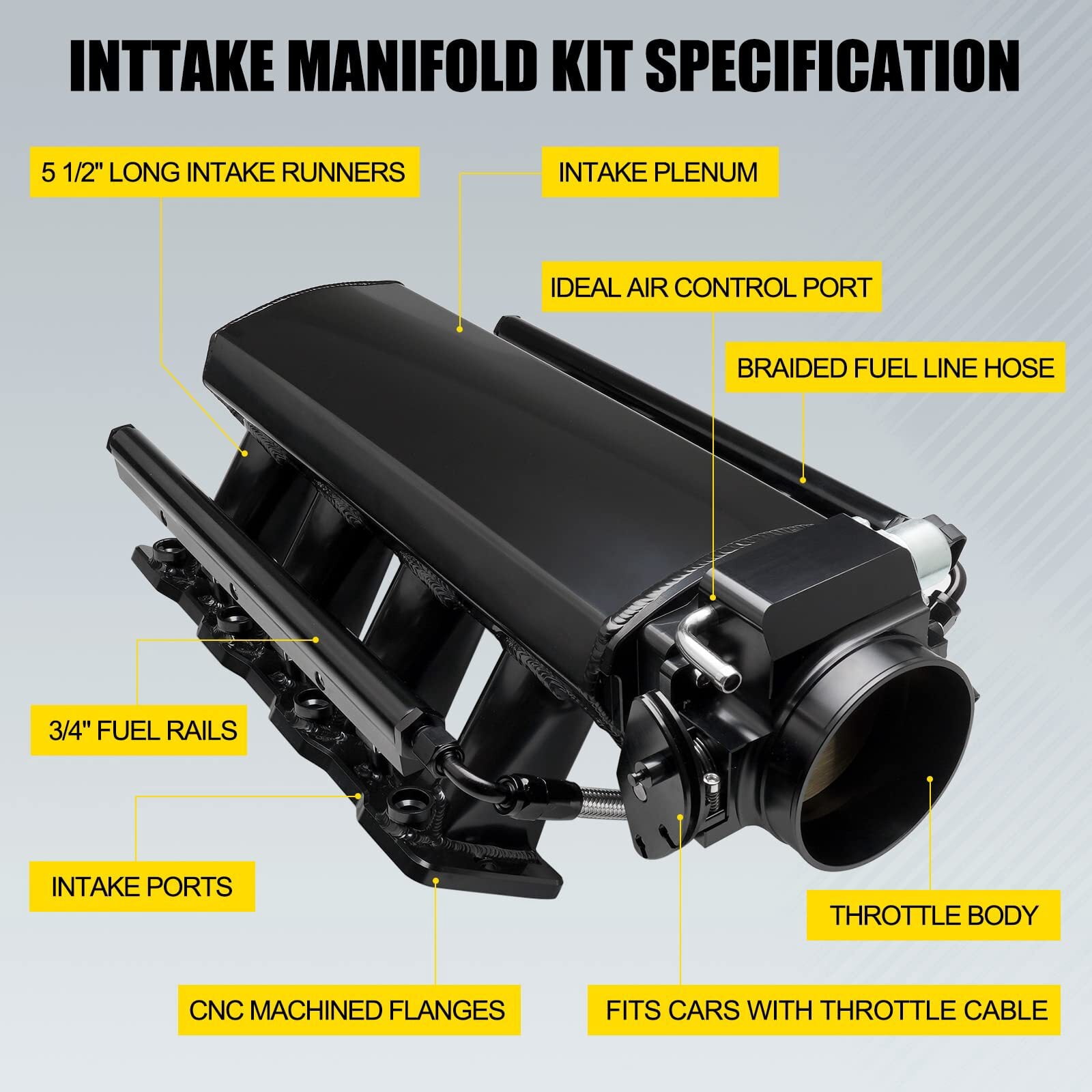 102mm Intake Manifold with Fuel Rails Throttle Body for Chevrolet Chevy GMC Pontiac LS LS1 LS2 LS6 (Black)