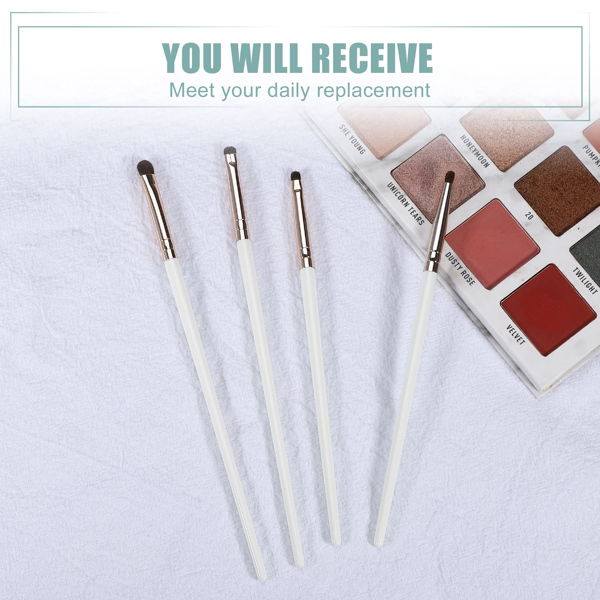 Unique Bargains 4pcs Makeup Brush Kit for Vacation White, Gold Tone