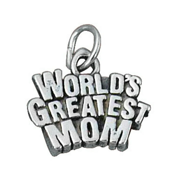 Sterling Silver 16" .8mm Box Chain WORLDS GREATEST MOM Word Pendant Necklace