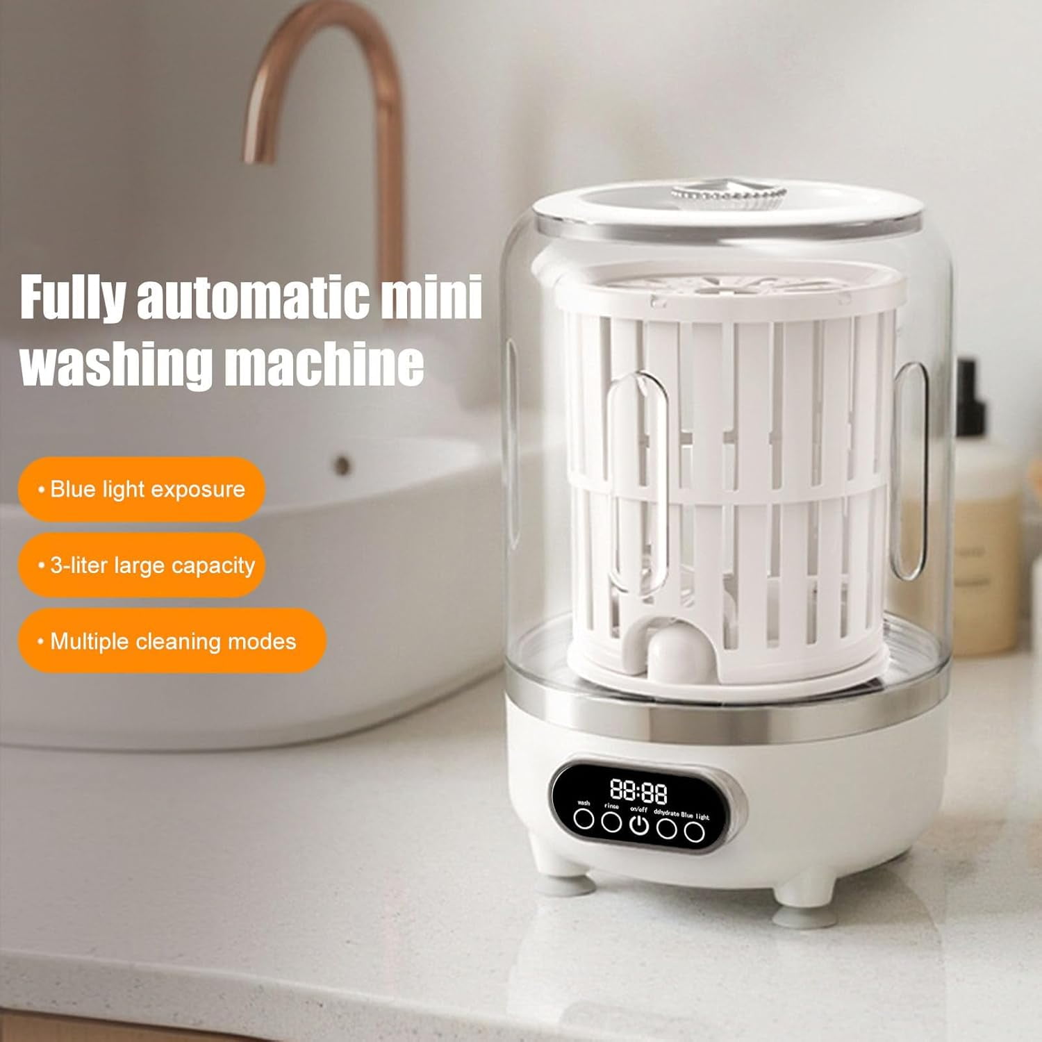 3-in-1 Portable Washing Machine, 3L Cordless Underwear  ,Mini Lavadora Portatil for Home, 3 Modes 3000mAh Laundry Machine for Apartment, Dorm, RV, Hotel Use  (Pink)